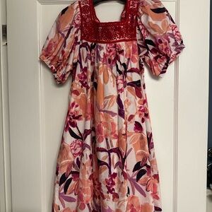 Floral Dress with Red and Pink Accents